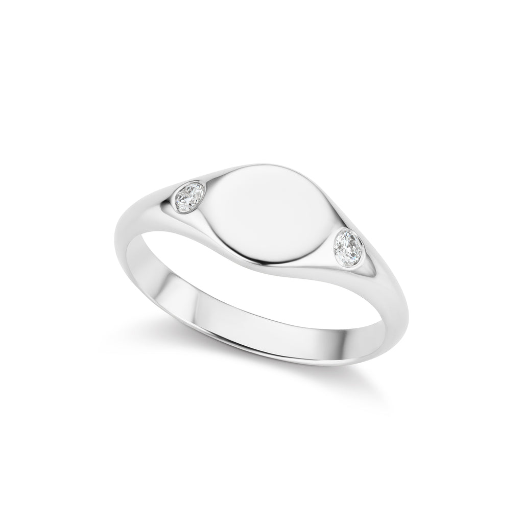 The Silver Petite Diamond Signet Ring